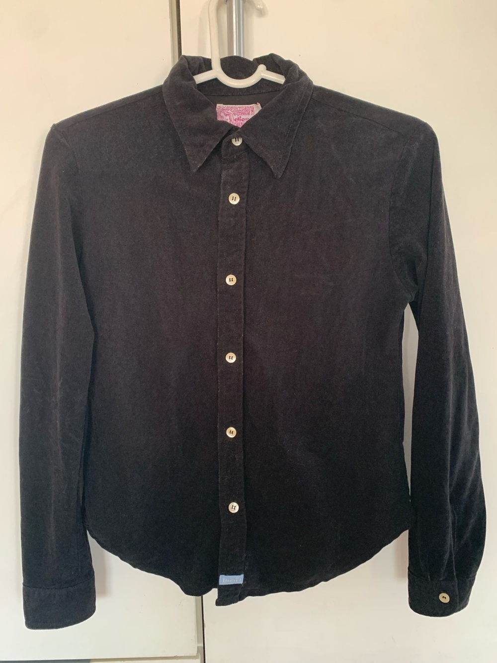 VTG Diesel Sad-Eye Girl Black Velvet Button
Down Shirt Y2K S/M Italy